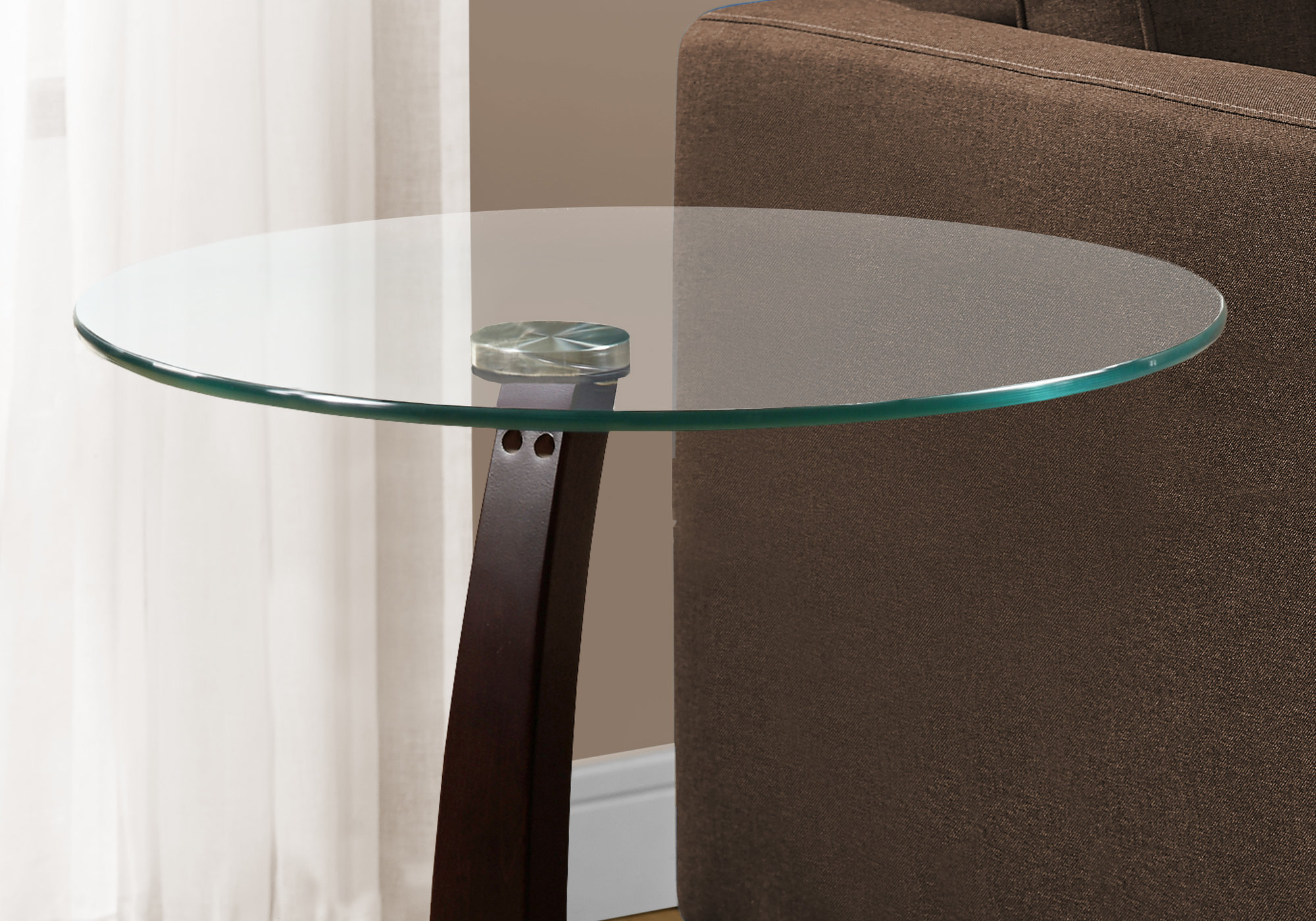 SIDE TABLE - CAPPUCCINO BENTWOOD WITH TEMPERED GLASS